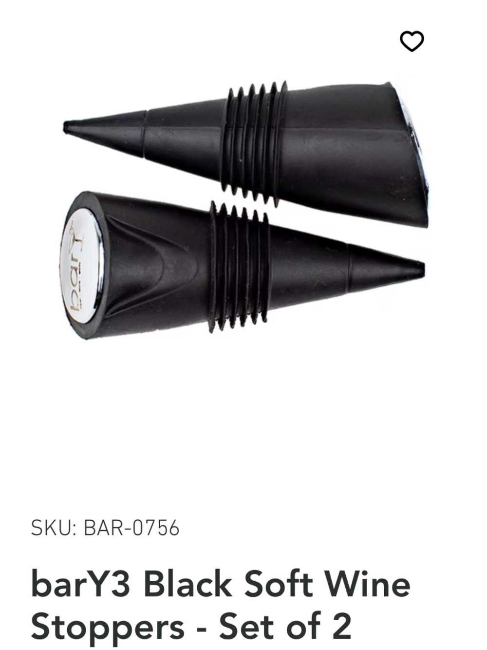 barY3 Black Soft Wine Stoppers - Set of 2